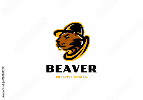 Beaver sports mascot logo template, wild animal illustration vector design