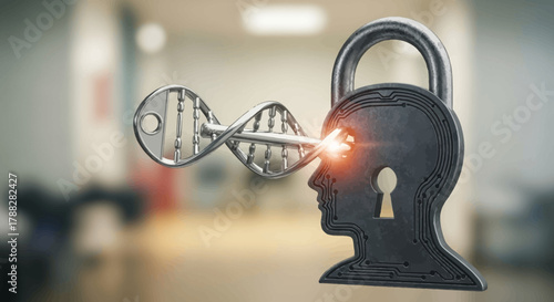 DNA lock with brain shape for security concept