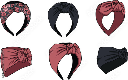 Trendy knotted headband collection for women, stylish fabric hair accessories, floral and solid design, fashion beauty head wrap set