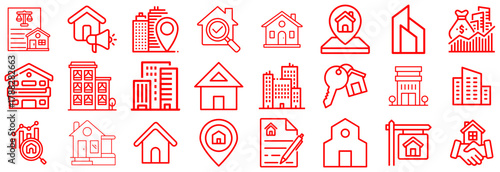 Real Estate Icons Houses, Buildings, Keys, and Transactions