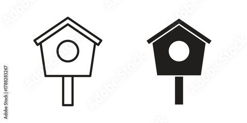 Bird house icon illustration, thin line vector, web design sign,