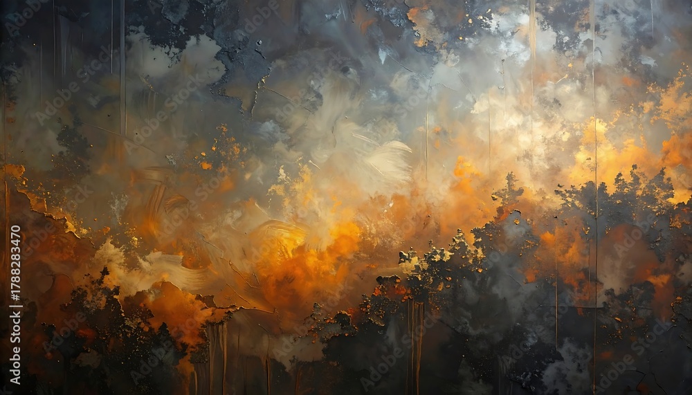 Fototapeta premium Abstract explosion of fire and smoke with dark cloudy textures.
