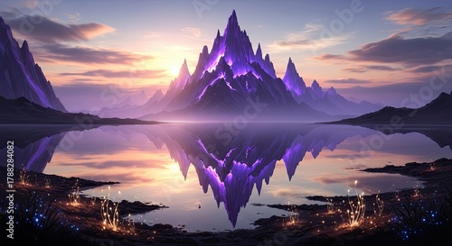 Majestic Crystal Mountains Reflecting in Tranquil Lake During Sunset