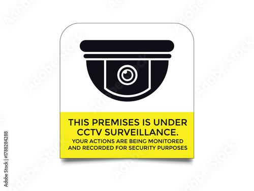 CCTV surveillance in operation on premises, monitoring and recording for security and safety purposes, warning notice for indoor and outdoor areas