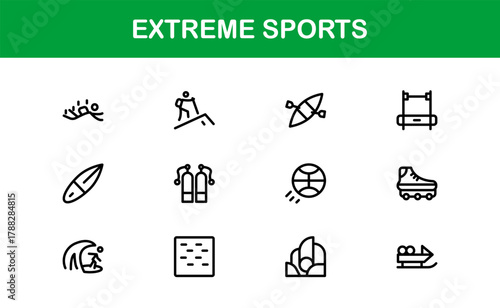 Extreme Sports Bold Icon Set. Exciting and Sleek icons for adventure, action, and thrill sports
