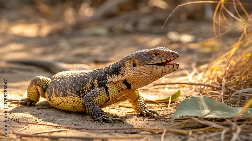 Obraz premium A spiny tailed iguana resting on the ground in a natural habitat