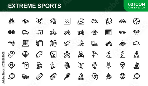 Extreme Sports Outline Icon Set. Minimal and Sleek icons for adventure, action, and extreme fun
