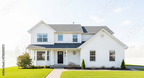 Beautiful Modern White Two Story House With Green Lawn