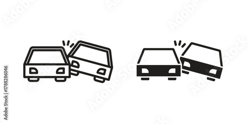 Car accident icon illustration, thin line vector, web design sign,