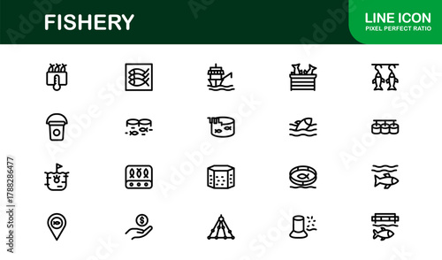 Fishery Bold Icon Set. Professional and Sleek icons for marine farming, fishing, and seafood trade
