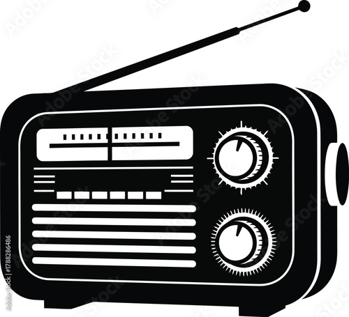 Radio Silhouette Vector Vintage Style Receiver Portable Broadcast Retro Technology Isolated Sign Design Antenna Signal Old Communication Device