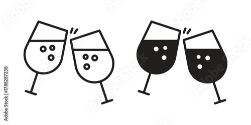 champagne glasses icon illustration, thin line vector, web design sign,