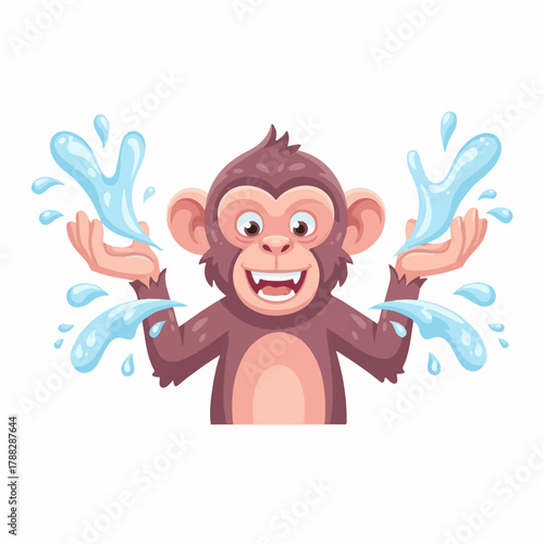 Macaque Splashing Water with Grin