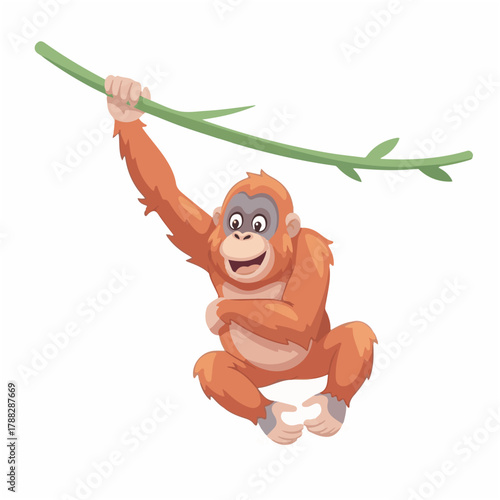 Orangutan Swinging on Vine Joyfully