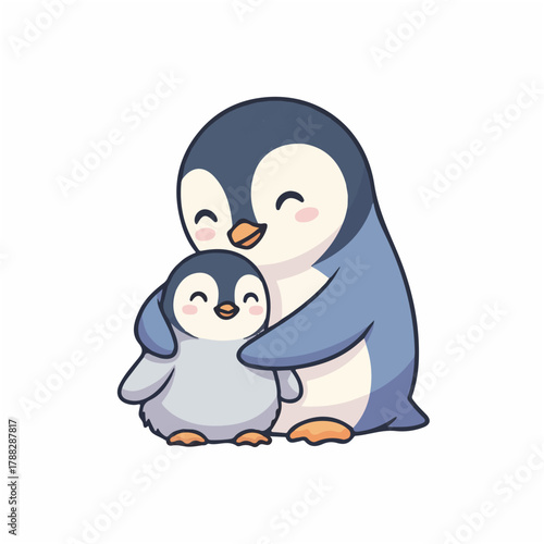 Penguin Hugging Chick Warmly