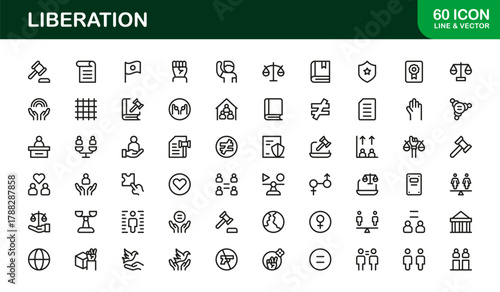 Liberation Line Art Icon Set. Sleek and Creative icons for social change, activism, and freedom
