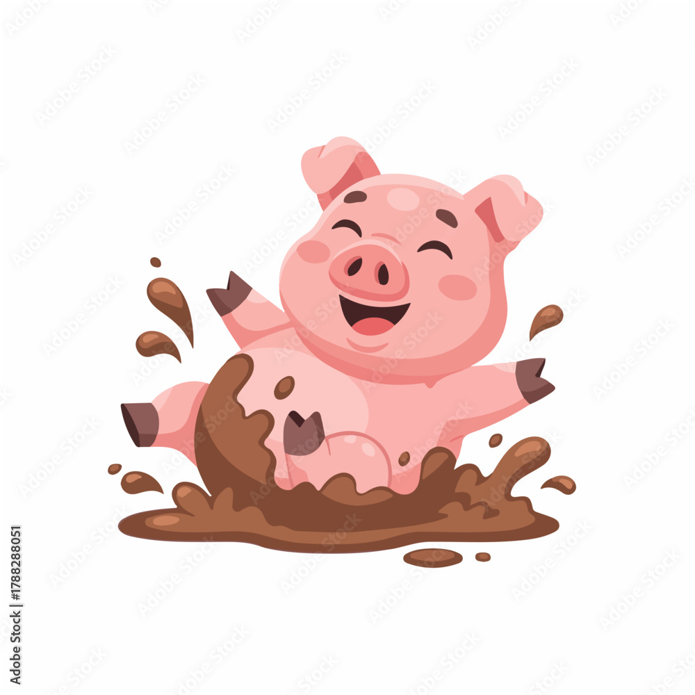 Fototapeta premium Pig Rolling in Mud Happily
