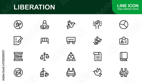 Liberation Thin Icon Set. Sleek and Professional icons for social movements, freedom, and rights
