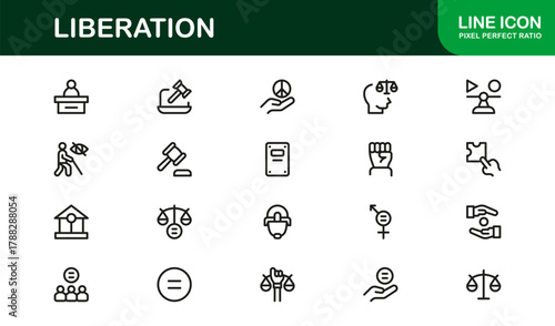 Liberation Outline Icon Set. Clean and Creative icons for activism, freedom, and social change
