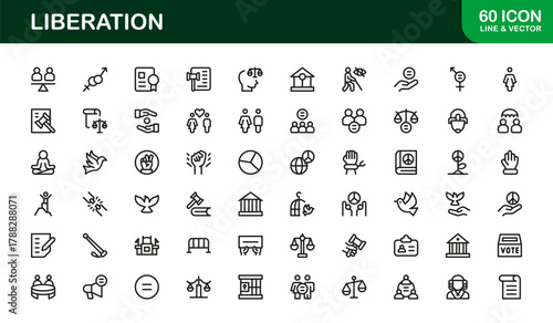 Liberation Line Icon Set. Powerful and Modern icons for freedom, empowerment, and activism
