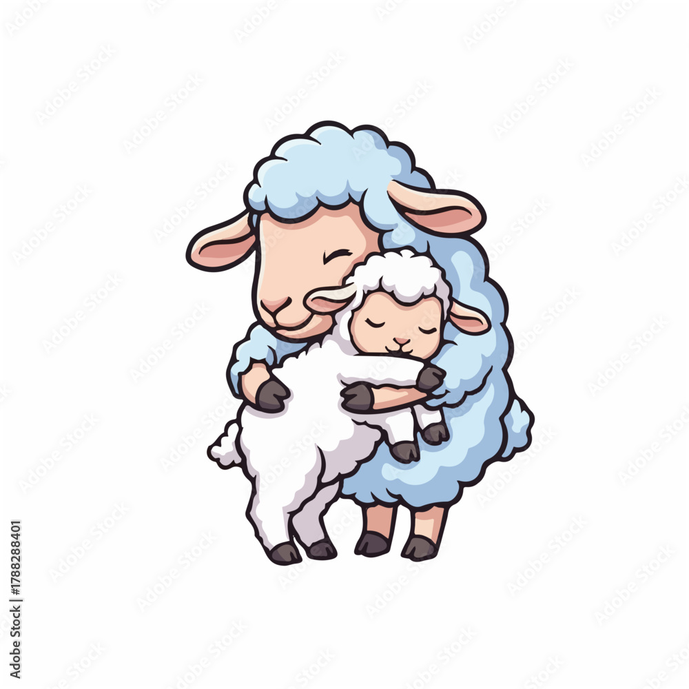 Obraz premium Sheep Hugging Lamb with Warm Pose