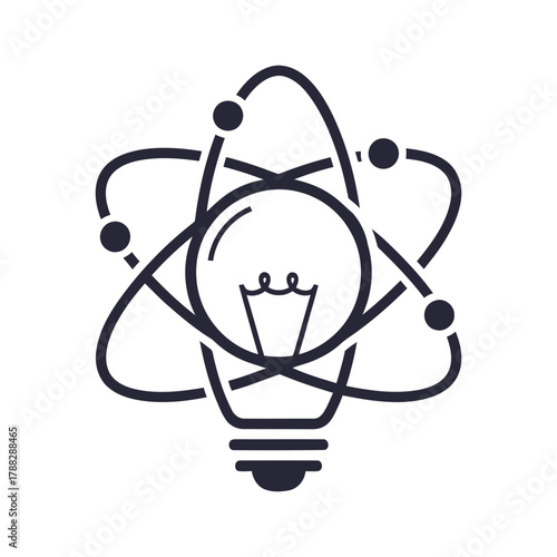 Atom and light bulb symbol representing scientific discovery and innovation, symbolic Logo, Vector Art, Logo Design