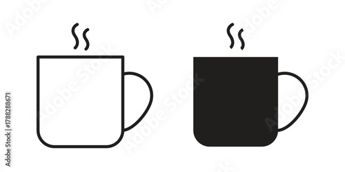 Coffee mug icon illustration, thin line vector, web design sign,