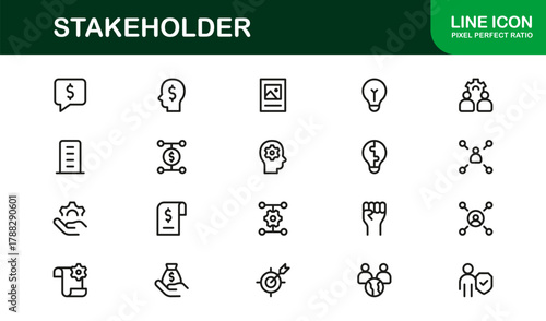 Stakeholder Glyph Icon Set. Minimal and Modern icons for business, leadership, and collaboration
