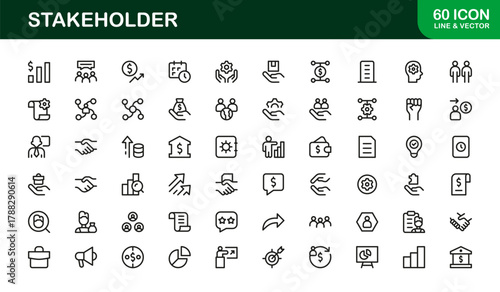 Stakeholder Outline Icon Set. Clean and Sleek icons for engagement, management, and business planning
