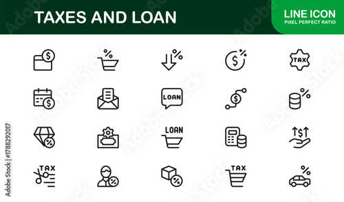 Taxes and Loan Simple Icon Set. Minimal and Professional icons for money, taxes, and loan tracking
