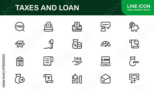 Taxes and Loan Minimal Icon Set. Elegant and Sleek icons for tax filing, budgeting, and loan tracking
