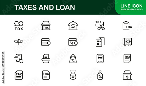 Taxes and Loan Glyph Icon Set. Minimal and Modern icons for financial planning, taxes, and loans
