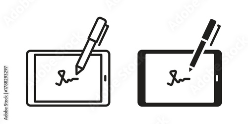 Electronic signature icon illustration, thin line vector, web design sign,
