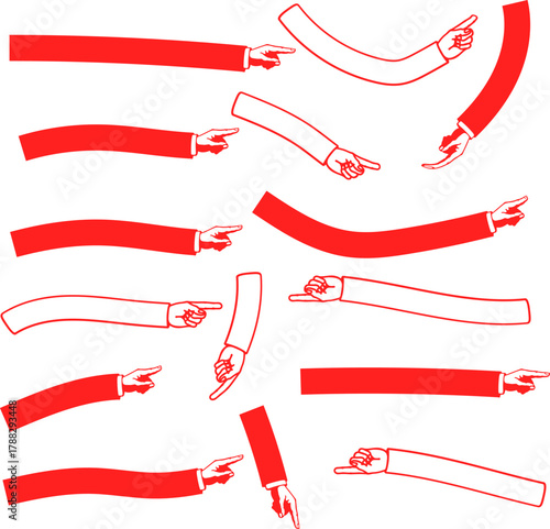 Pointing hands pattern in red and white for direction and guidance