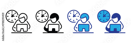 Person working on laptop with clock icon symbolizing time management, deadline, or productivity