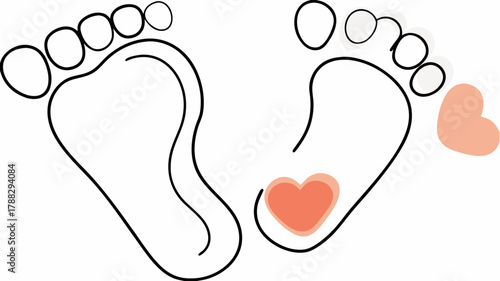 Delicate footprints with hearts capture the joyful essence of newborn love and family bonds, perfect for baby announcements or heartwarming illustrations