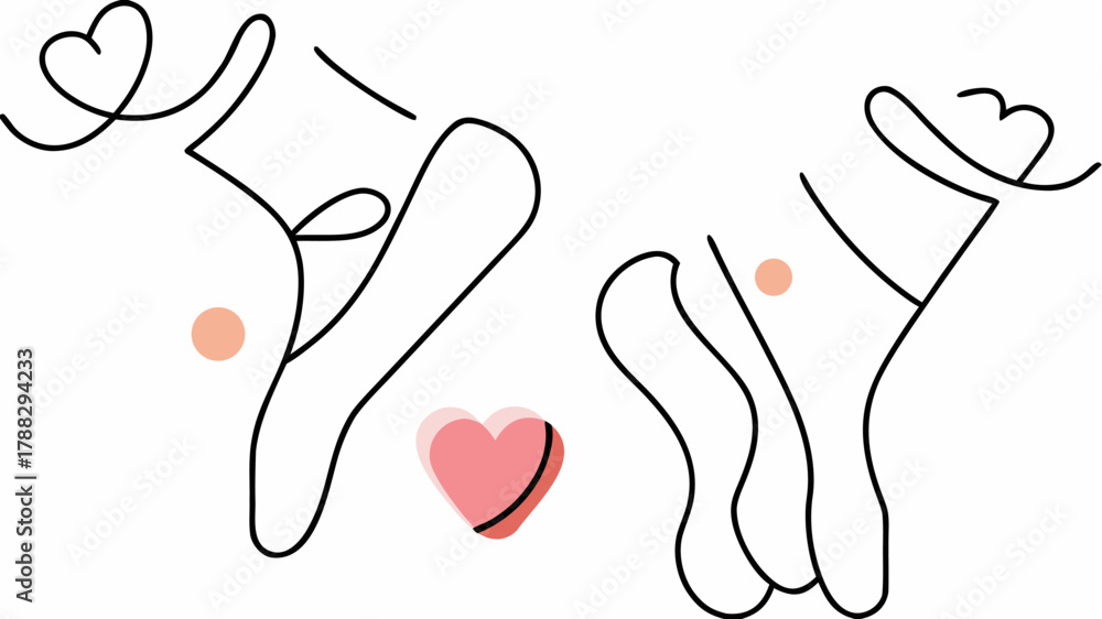 Obraz premium Charming line art illustration showcasing hands intertwining with a heart, perfect for love, connection, and heartfelt designs, conveying affection and unity