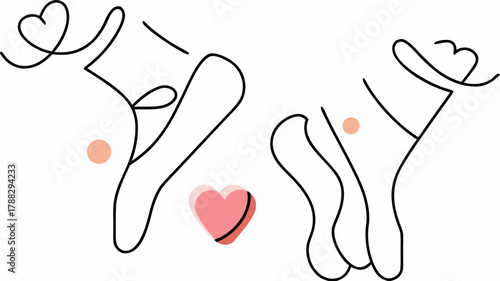 Charming line art illustration showcasing hands intertwining with a heart, perfect for love, connection, and heartfelt designs, conveying affection and unity