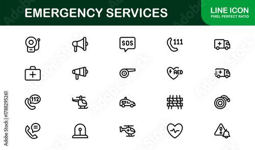 Emergency Services Modern Icon Set. Clean and Professional icons for safety, rescue, and first aid
