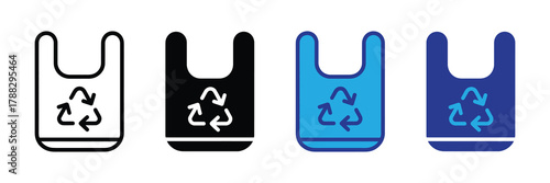 Set of four shopping bag icons with recycling symbol