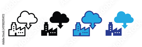 Set of icons representing cloud download to factory