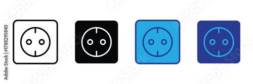 Set of four european electrical socket icons in different styles and colors on a white background