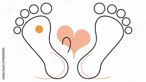 Whimsical foot reflexology concept with heart, perfect for health, wellness or spa promotions, conveying care and well being with a modern minimal style