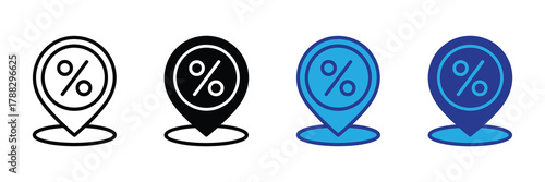 Collection of four location pin icons with percentage symbol inside