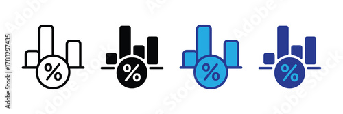 Bar chart icon with percentage symbol in circle, representing financial data and growth