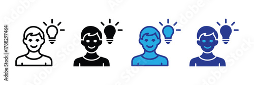 Collection of four icons representing a person with a lightbulb above their head, symbolizing ideas and innovation