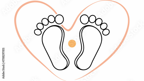 Adorable baby feet inside a heart shape, celebrating new life, perfect for baby showers and nurseries, originally designed as a scalable vector graphic