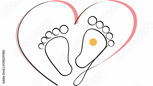 Delicate baby feet outline inside a soft heart shape, perfect for newborn announcements, baby shower invitations, and heartfelt memory keepsakes