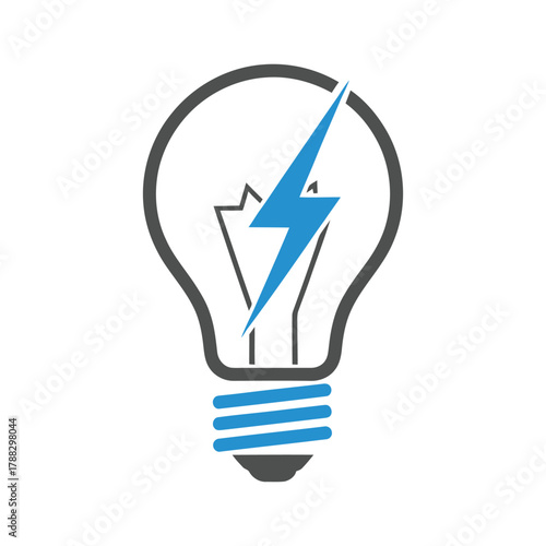 Light bulb with a blue lightning bolt symbolizing a bright idea, symbolic Logo, Vector Art, Logo Design