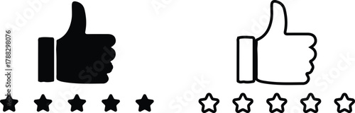 thumbs five rating stars icons line set vector illustration design art 